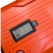 MacSell Solar Outlet 200Ah 12.8V lithium battery LTL12-200 with digital display and robust casing for energy storage.