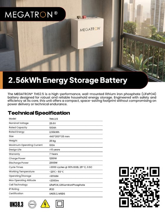 24V Lithium Battery 100Ah 2.56 kWh HN2.5-A Megatron