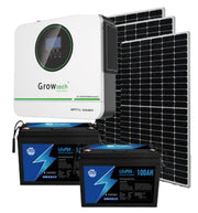 MacSell Solar Outlet 3600W hybrid inverter kit with 2.56 kWh lithium battery and three 460W solar panels for renewable energy.