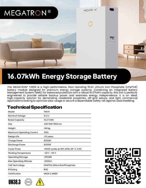 48V Lithium Battery 16.07 kWh LV Megatron