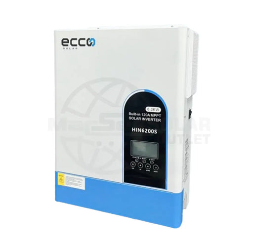 MacSell ECCO 6.2KVA hybrid inverter with 48V lithium battery and six 455W Canadian Solar panels, solar power system setup