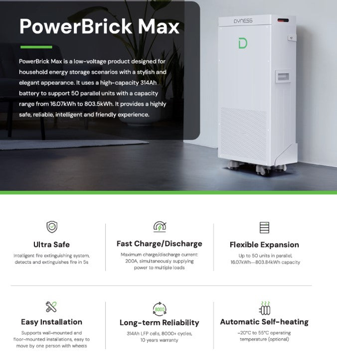 DYNESS PowerBrick Max 16.076kWh LV Lithium Battery(51.2V/314Ah) - MacSell Solar Outlet