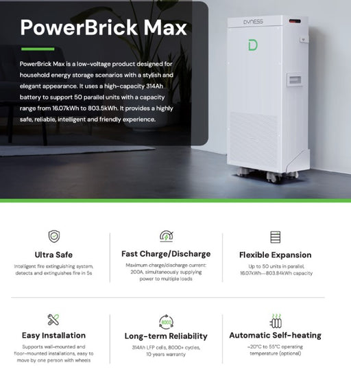 DYNESS PowerBrick Max 16.076kWh LV Lithium Battery(51.2V/314Ah) - MacSell Solar Outlet