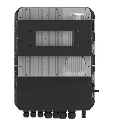 Deye 5KW hybrid inverter with WiFi dongle from MacSell Solar Outlet, shown from bottom angle in the product image.
