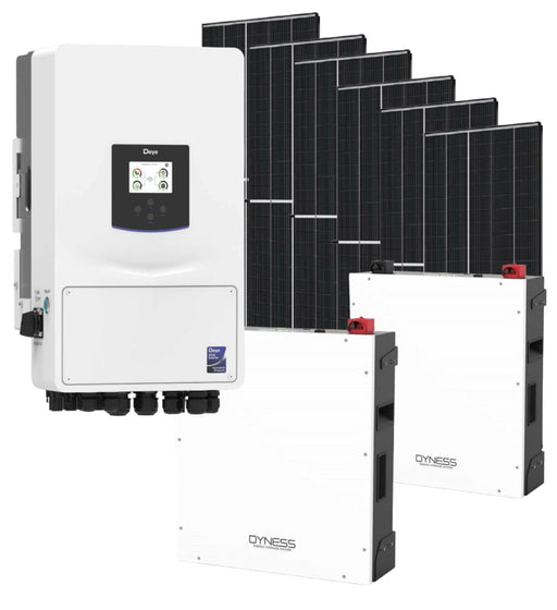 Deye 8KW solar inverter with two Dyness 5.12KWh lithium batteries and six JA 620W solar panels for home energy storage