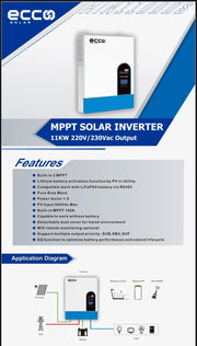 MacSell Solar Outlet 11 Kva 11000w hybrid inverter with 48v MPPT 160A pure sine wave, compact and efficient for renewable energy systems.