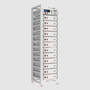 Felicity high-voltage 61.44KWh lithium battery system by MacSell Solar Outlet, shown from the side view with multiple battery modules.