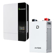 Growatt 5kWh solar inverter with Dyness 51.2V 5.12kWh lithium battery for energy storage and solar power systems.