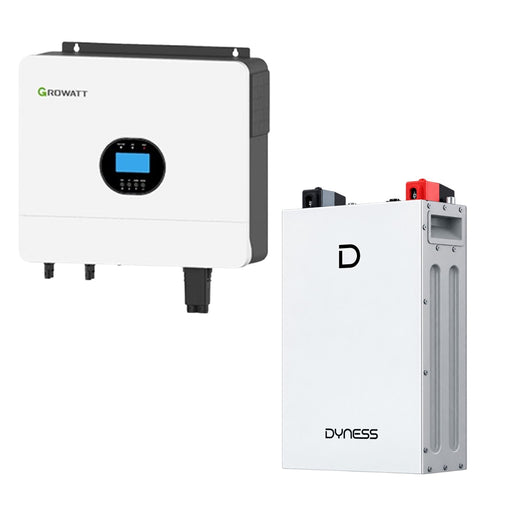 Growatt 6000W inverter with Dyness 5.12 kWh lithium battery for solar energy storage and backup power system.