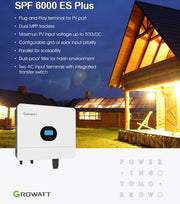 Growatt 6000W inverter with Dyness 5.12kWh lithium battery for solar energy storage, displayed in a MacSell Solar Outlet image.