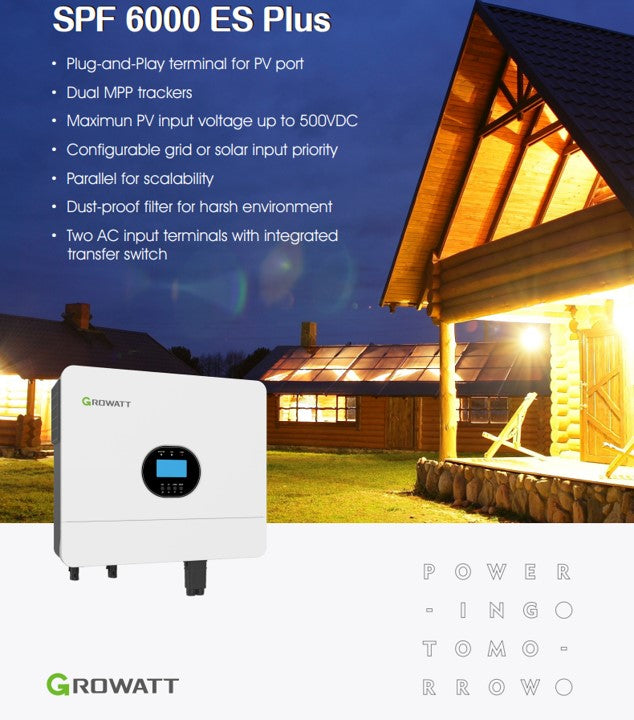 Growatt 6000W inverter with Dyness 5.12kWh lithium battery for solar energy storage, displayed in a MacSell Solar Outlet image.