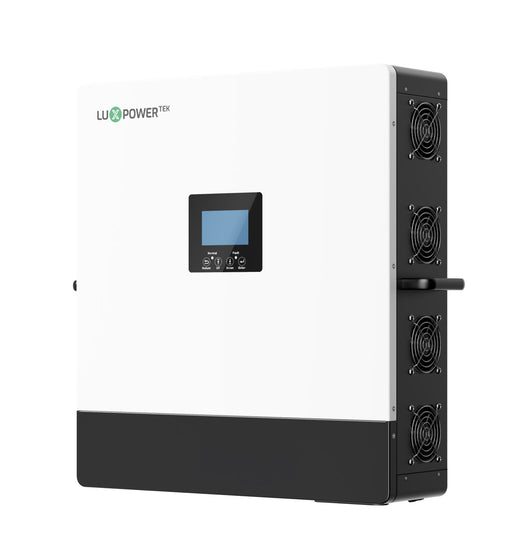 Luxpower 14kW single-phase eco hybrid inverter from MacSell Solar Outlet, with digital display and connection ports visible.