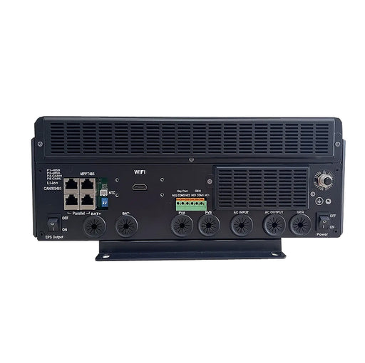 LuxPower SNA5000 5kW hybrid solar inverter by MacSell, shown from the bottom view with connection ports and cooling vents
