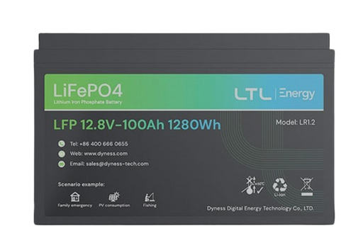 Dyness Lithium Battery 12.8v 100 AH LV  LiFePO4 LR1.2 - MacSell Solar Outlet