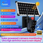 MacSell Solar Outlet WiFi 8MP solar waterproof camera with five-star rating, showcasing the camera's sleek design and solar panel.