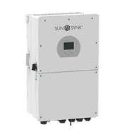 Sunsynk 16kW 48V single-phase hybrid inverter from MacSell Solar Outlet, showing the side view with multiple connection ports.